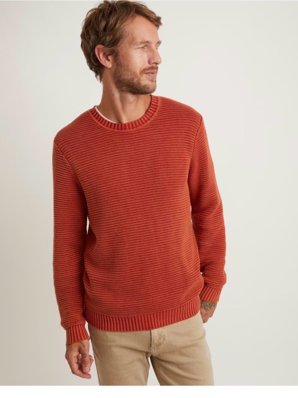 Marine Layer Men's Ribbed Crewneck Sweater in Coral